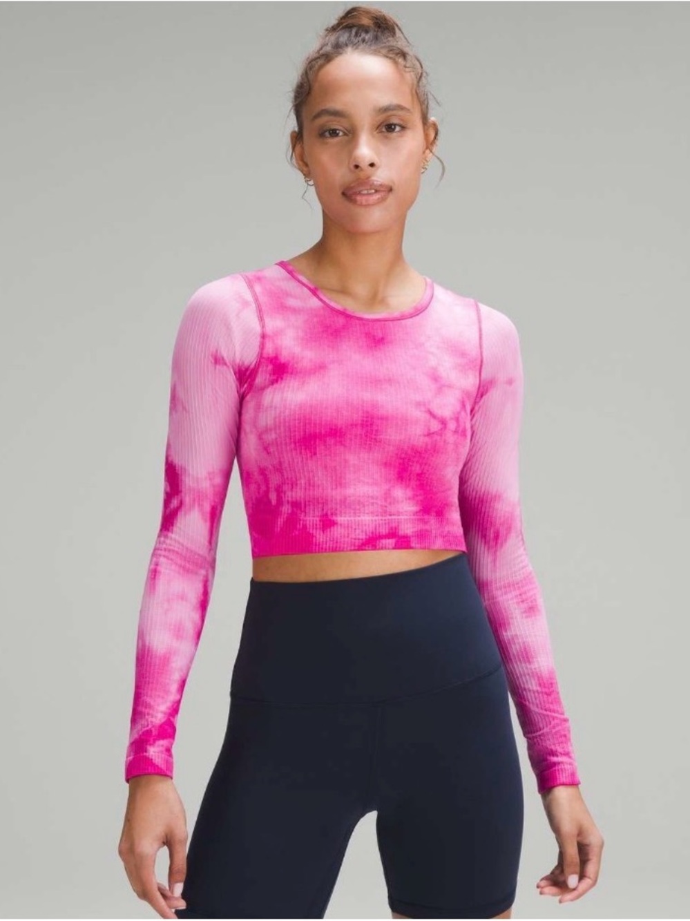 lululemon athletica Ebb to street crop top in marbled sonic pink